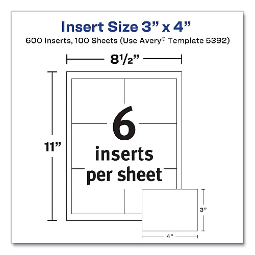 Avery Name Badge Insert Refills, Horizontal, 3 x 4, White, 600/Pack (35392)