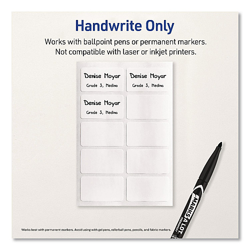 Avery No-Iron Fabric Labels, Handwrite Only, 1 x 1.75, White, 10/Sheet, 10 Sheets/Pack (40723)