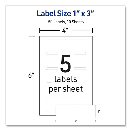 Avery No-Iron Fabric Labels, Handwrite Only, 1 x 3, White, 5/Sheet, 10 Sheets/Pack (40725)