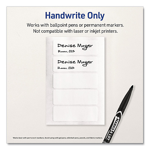 Avery No-Iron Fabric Labels, Handwrite Only, 1 x 3, White, 5/Sheet, 10 Sheets/Pack (40725)