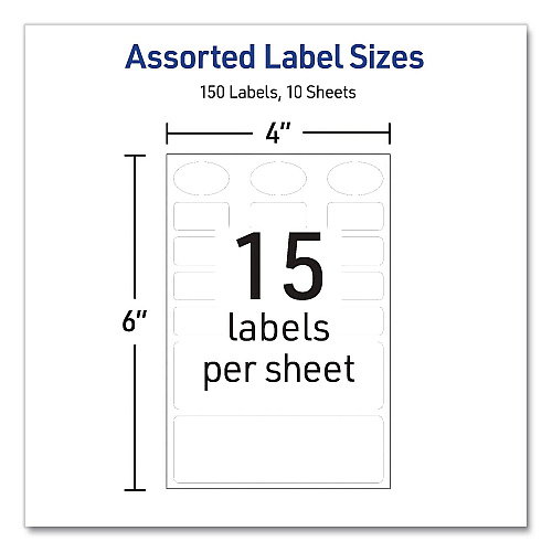 Avery No-Iron Fabric Labels, Handwrite Only, Assorted Shapes and Sizes, White, 15/Sheet, 10 Sheets/Pack (40726)