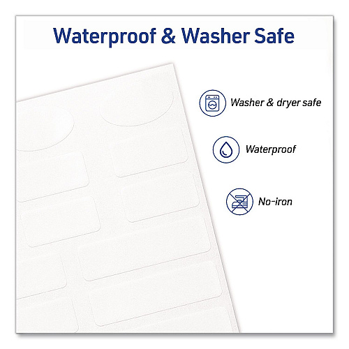 Avery No-Iron Fabric Labels, Handwrite Only, Assorted Shapes and Sizes, White, 15/Sheet, 10 Sheets/Pack (40726)