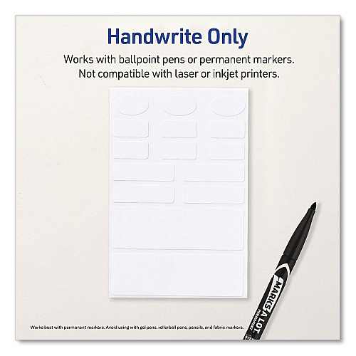 Avery No-Iron Fabric Labels, Handwrite Only, Assorted Shapes and Sizes, White, 15/Sheet, 10 Sheets/Pack (40726)