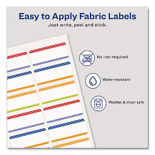 Avery No-Iron Fabric Labels, Multicolored Border, Handwrite Only, 0.75 x 1.75, White, 12/Sheet, 2 Sheets/Pack (40774)