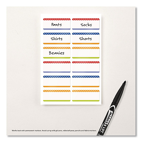 Avery No-Iron Fabric Labels, Multicolored Border, Handwrite Only, 0.75 x 1.75, White, 12/Sheet, 2 Sheets/Pack (40774)