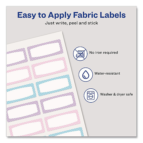 Avery No-Iron Fabric Labels, Pastel Borders, Handwrite Only, 0.75 x 1.75, White, 12/Sheet, 2 Sheets/Pack (40775)