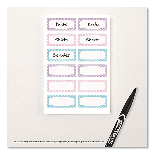 Avery No-Iron Fabric Labels, Pastel Borders, Handwrite Only, 0.75 x 1.75, White, 12/Sheet, 2 Sheets/Pack (40775)