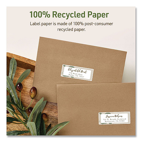 Avery EcoFriendly Recycled Return Address Labels, Inkjet/Laser, 0.66 x 1.75, White, 60/Sheet, 10 Sheets/Pack (48806)