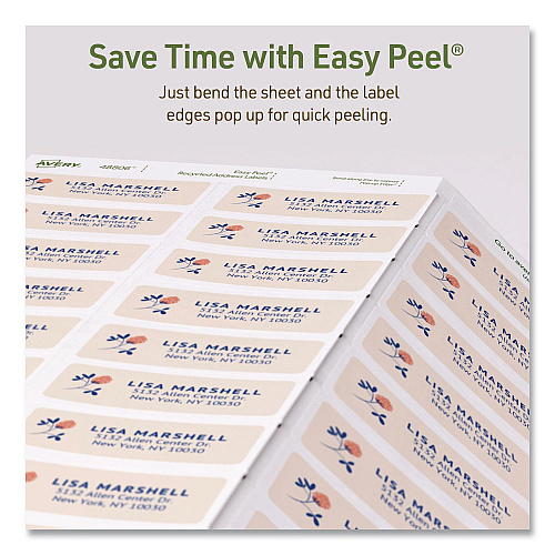 Avery EcoFriendly Recycled Return Address Labels, Inkjet/Laser, 0.66 x 1.75, White, 60/Sheet, 10 Sheets/Pack (48806)