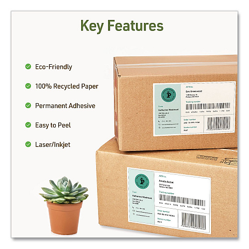 Avery EcoFriendly Recycled Shipping Labels, Inkjet/Laser, 5.5 x 8.5, White, 2/Sheet, 10 Sheets/Pack (48808)