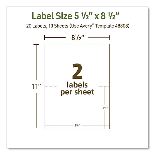 Avery EcoFriendly Recycled Shipping Labels, Inkjet/Laser, 5.5 x 8.5, White, 2/Sheet, 10 Sheets/Pack (48808)