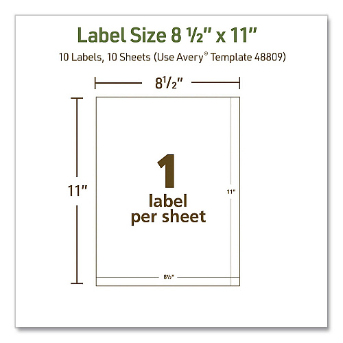 Avery EcoFriendly Recycled Shipping Labels, Inkjet/Laser, 8.5 x 11, White, 1/Sheet, 10/Pack (48809)