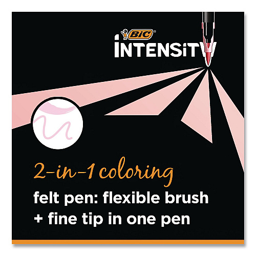 BIC Intensity Fineliner Dual Tip Felt Pen, Stick, Fine 0.7 mm Bullet, Variable Brush, Assorted Pastel Ink/Barrel Colors, 6/Pack (FPPDT6AST)
