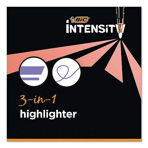 BIC Intensity Dual-Tip Highlighters, Assorted Ink Colors, Chisel/Needle Tips, Black Barrel, 6/Pack (HLPDT6AST)