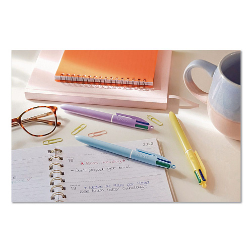 BIC 4-Color Multi-Color Ballpoint Pen, Retractable, Medium 1 mm, Black/Blue/Green/Red Ink, Assorted Pastel Barrel Colors, 3/Pack (MMAP3AST)