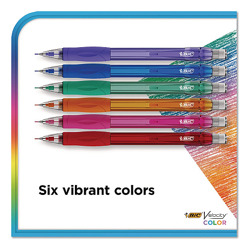 BIC Velocity Colored Lead Mechanical Pencils, 0.7 mm, HB (#2), Assorted Lead Colors, Assorted Barrel Colors, 6/Pack (MV7CP61AST)