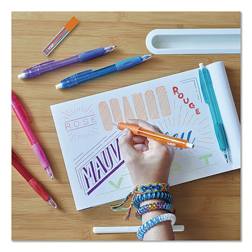 BIC Velocity Colored Lead Mechanical Pencils, 0.7 mm, HB (#2), Assorted Lead Colors, Assorted Barrel Colors, 6/Pack (MV7CP61AST)