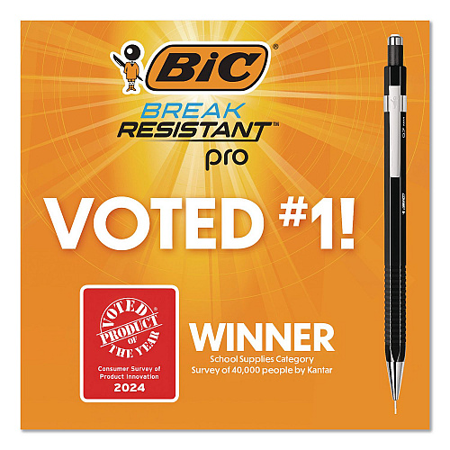 BIC Break Resistant Pro Mechanical Pencils, 0.7 mm, HB (#2), Black Lead, Black Barrel (MVR7P1BLK)
