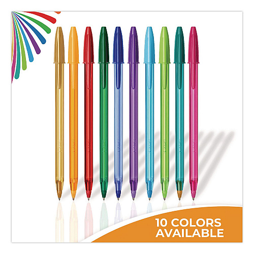 BIC Color Cues Cristal Xtra Smooth Ballpoint Pen, Stick, Medium 1.2 mm, Assorted Ink and Barrel Colors, 60/Box (WMSUA60AST)