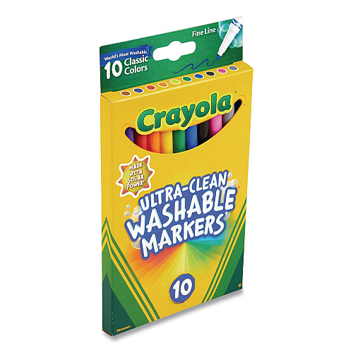 Crayola Ultra-Clean Washable Markers, Fine Bullet Tips, Assorted Colors, 10/Box, 24 Boxes/Carton (587852CT)
