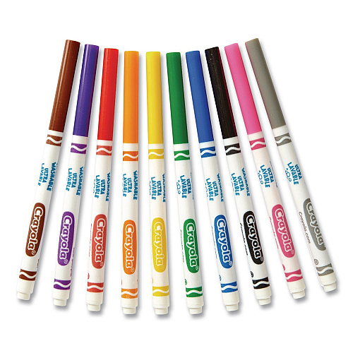 Crayola Ultra-Clean Washable Markers, Fine Bullet Tips, Assorted Colors, 10/Box, 24 Boxes/Carton (587852CT)