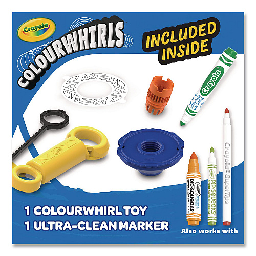 Crayola Colourwhirls Toy with (1) Rip-Cord Spinner and (1) Ultra-Clean Washable Marker, Ages 6 and Up, 4 Pieces (747645)