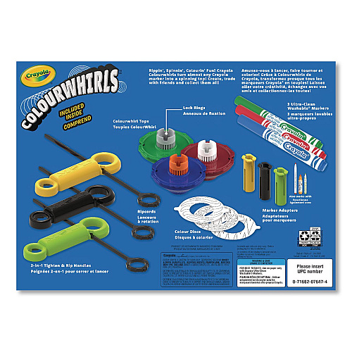 Crayola Colourwhirls Toy with (3) Rip-Cord Spinners and (3) Ultra-Clean Washable Markers, Ages 6 and Up, 12 Pieces (747647)
