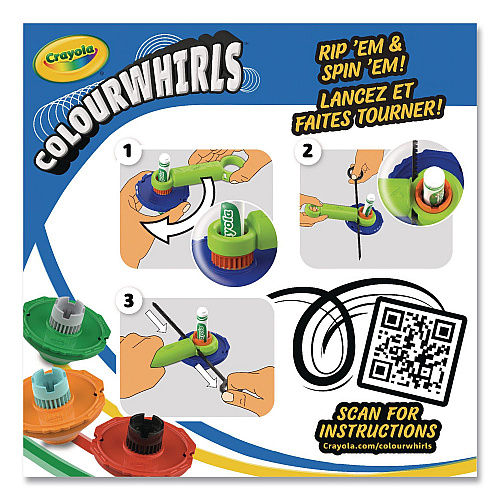 Crayola Colourwhirls Toy with (3) Rip-Cord Spinners and (3) Ultra-Clean Washable Markers, Ages 6 and Up, 12 Pieces (747647)