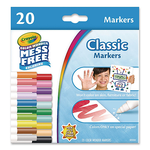 Crayola Color Wonder Mess-Free Markers, Broad Bullet Tips, Assorted Colors, 20/Pack (752857)