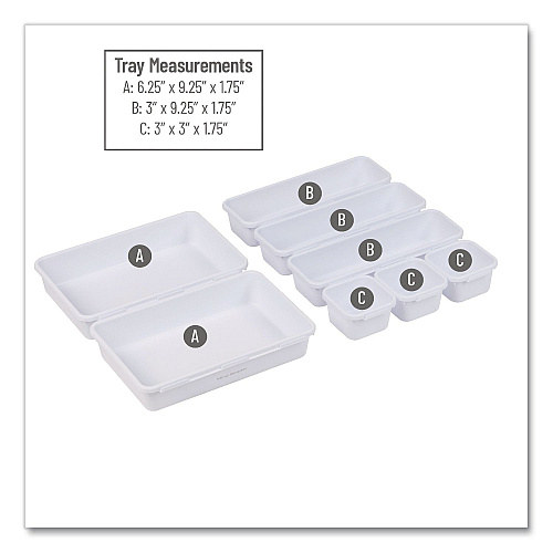 Mind Reader Eight-Piece Plastic Drawer Organizer, White (8INTBOXWHT)