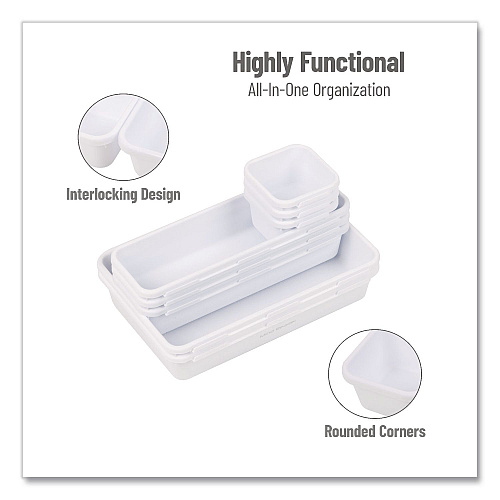 Mind Reader Eight-Piece Plastic Drawer Organizer, White (8INTBOXWHT)