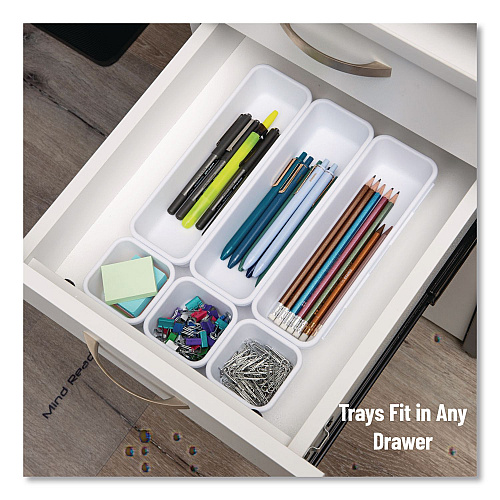 Mind Reader Eight-Piece Plastic Drawer Organizer, White (8INTBOXWHT)