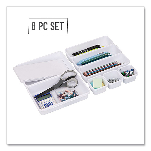 Mind Reader Eight-Piece Plastic Drawer Organizer, White (8INTBOXWHT)