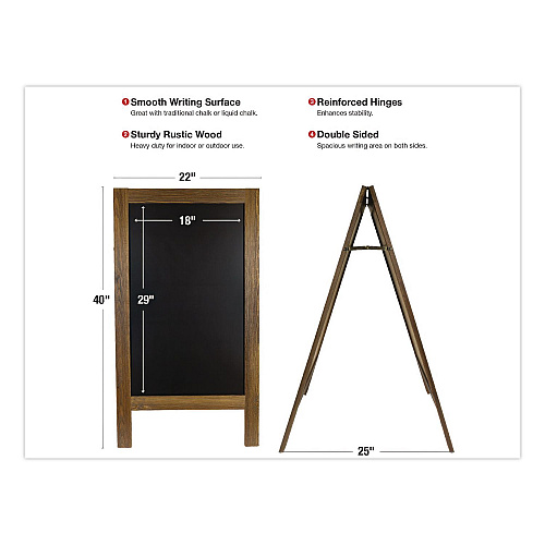 Excello Global Products Indoor/Outdoor A-Frame Sidewalk Sign, Black 18 x 29 Surface, Brown Frame, 22 x 25 x 40 (GPP0001S)