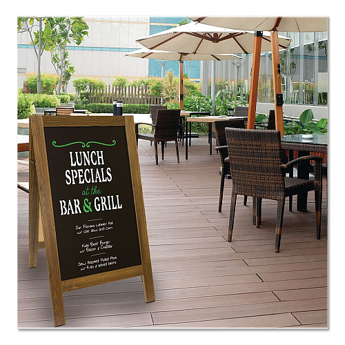 Excello Global Products Indoor/Outdoor A-Frame Sidewalk Sign, Black 18 x 29 Surface, Brown Frame, 22 x 25 x 40 (GPP0001S)