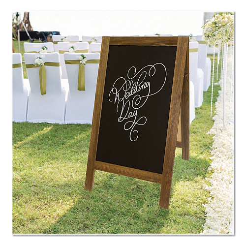 Excello Global Products Indoor/Outdoor A-Frame Sidewalk Sign, Black 18 x 29 Surface, Brown Frame, 22 x 25 x 40 (GPP0001S)