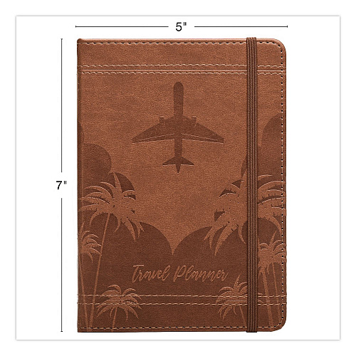 Global Printed Products Travel Planner, Three Two Week Trips: 14 Subsections/Trip, Tropical Flight Artwork, 7 x 5, Distressed Brown Cover, Undated (GPP0119A)