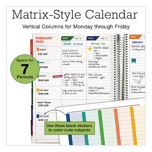 Global Printed Products Deluxe Seasons Tree Weekly/Monthly Lesson Planner, 7 Classes, Multicolor Cover, 11 x 8.5, 13-Month: Aug 2025 to Aug 2026 (NAD26DTP20)