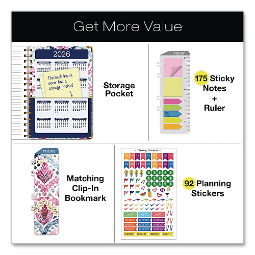 Global Printed Products Boho Ikat Academic Year Weekly/Monthly Planner, Floral Artwork, 8 x 5.5, Multicolor Cover, 14-Month: June 2025 to July 2026 (NAD265883)