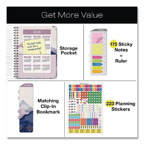 Global Printed Products Pastel Mountains Academic Year Weekly/Monthly Planner, 11 x 8.5, Multicolor Cover, 14-Month: June 2025 to July 2026 (NAD26851160)