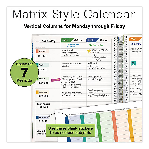 Global Printed Products Deluxe Spring Floral Undated Weekly/Monthly Teacher's Lesson Planner, 7 Classes, Multicolor Cover, 11 x 8.5, 52-Week Span (NADUNDTP30)