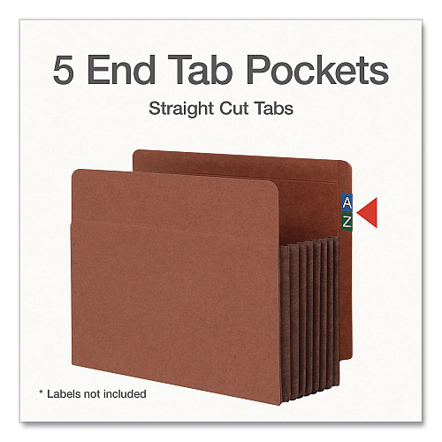 Pendaflex End Tab File Pocket, 7" Expansion, Letter Size, Brown, 5/Box (63770P)