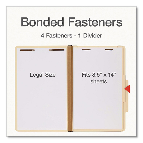 Pendaflex Manila Top Tab Classification Folders, 2/5-Cut Tab, Expands 1.75", 1 Divider, 4 Fasteners, Legal Size, Manila, 10/Box (98621P)