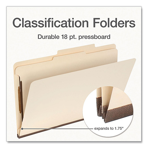 Pendaflex Manila Top Tab Classification Folders, 2/5-Cut Tab, Expands 1.75", 1 Divider, 4 Fasteners, Legal Size, Manila, 10/Box (98621P)