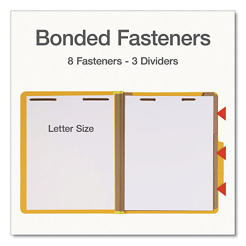 Pendaflex Heavy-Duty Pressboard Classification Folder, 2/5-Cut Tab, Expands 3", 3 Dividers, 8 Fasteners, Letter Size, Yellow, 10/Box (1006943)