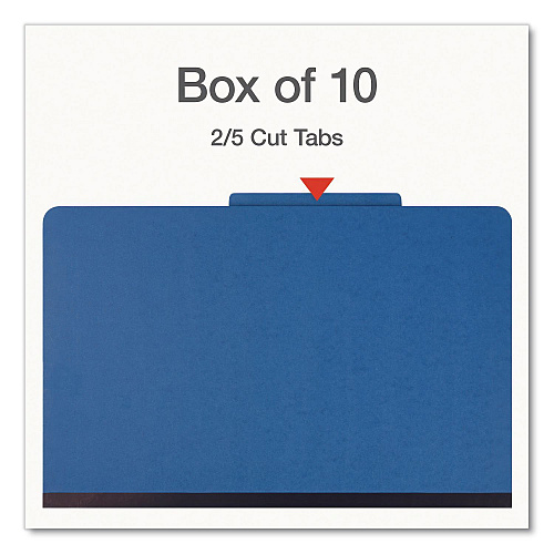Pendaflex Heavy-Duty Pressboard Classification Folder, 2/5-Cut Tab: Right, Expands 3", 3 Dividers, 8 Fasteners, Legal Size, Blue, 10/BX (1006944)