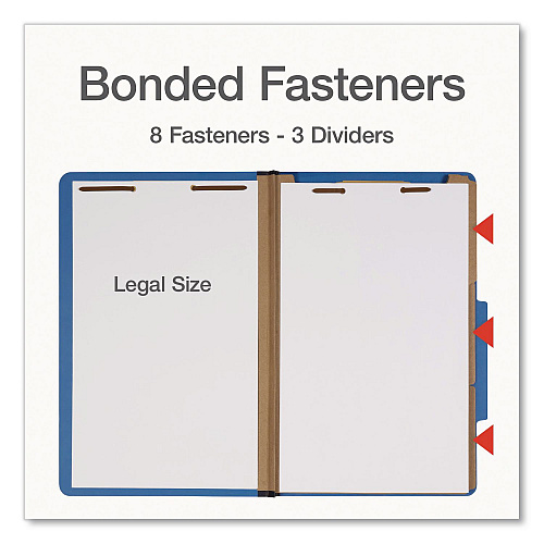 Pendaflex Heavy-Duty Pressboard Classification Folder, 2/5-Cut Tab: Right, Expands 3", 3 Dividers, 8 Fasteners, Legal Size, Blue, 10/BX (1006944)