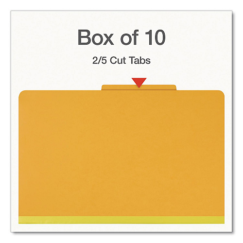 Pendaflex Heavy-Duty Pressboard Classification Folder, 2/5-Cut Tab, Expands 3", 3 Dividers, 8 Fasteners, Legal Size, Yellow, 10/Box (1006946)
