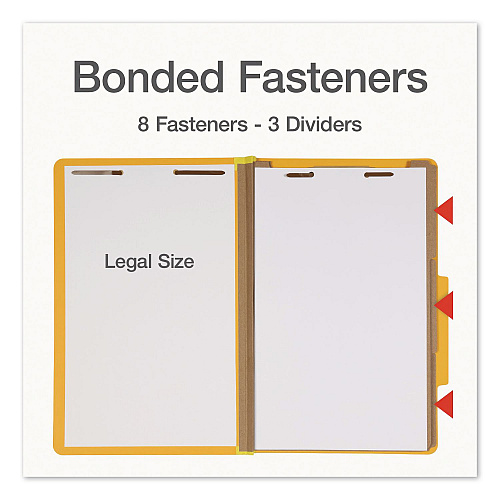 Pendaflex Heavy-Duty Pressboard Classification Folder, 2/5-Cut Tab, Expands 3", 3 Dividers, 8 Fasteners, Legal Size, Yellow, 10/Box (1006946)