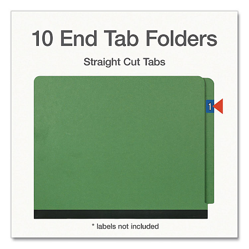 Pendaflex Heavy-Duty Pressboard End Tab Classification Folders, Expands 2", 2 Dividers, 6 Fasteners, Letter Size, Green, 10/Box (1006948)